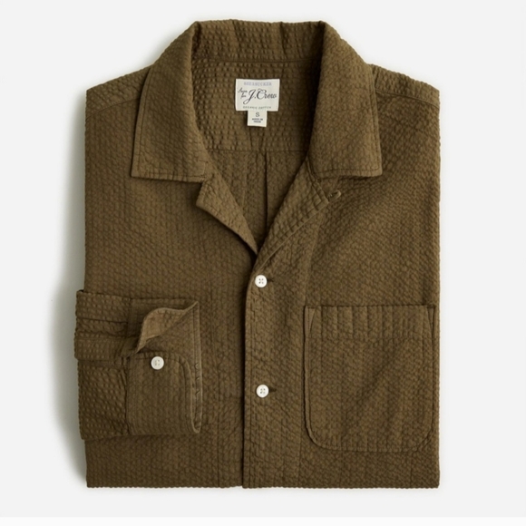 J Crew Seersucker Men's Brown Shacket Button Down Shirt, Medium - Picture 2 of 7